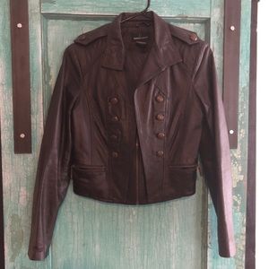 Dark brown, almost black leather crop jacket